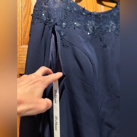 JJs House Elegant Long Sleeve Gray Dress with Cape - Picture 6 of 13